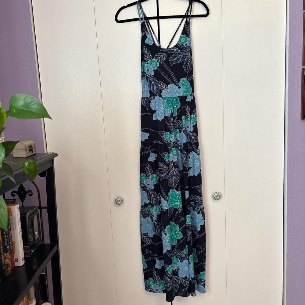 Ann Taylor Loft Dark Blue Floral Maxi Dress